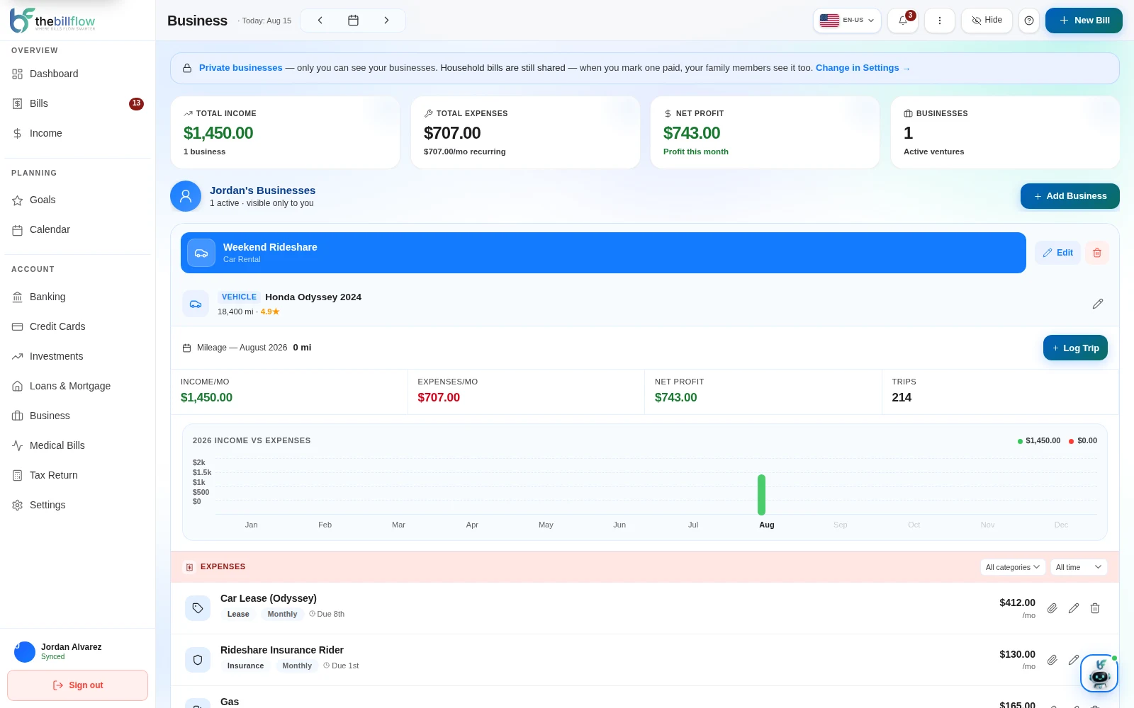 BillFlow Business screen